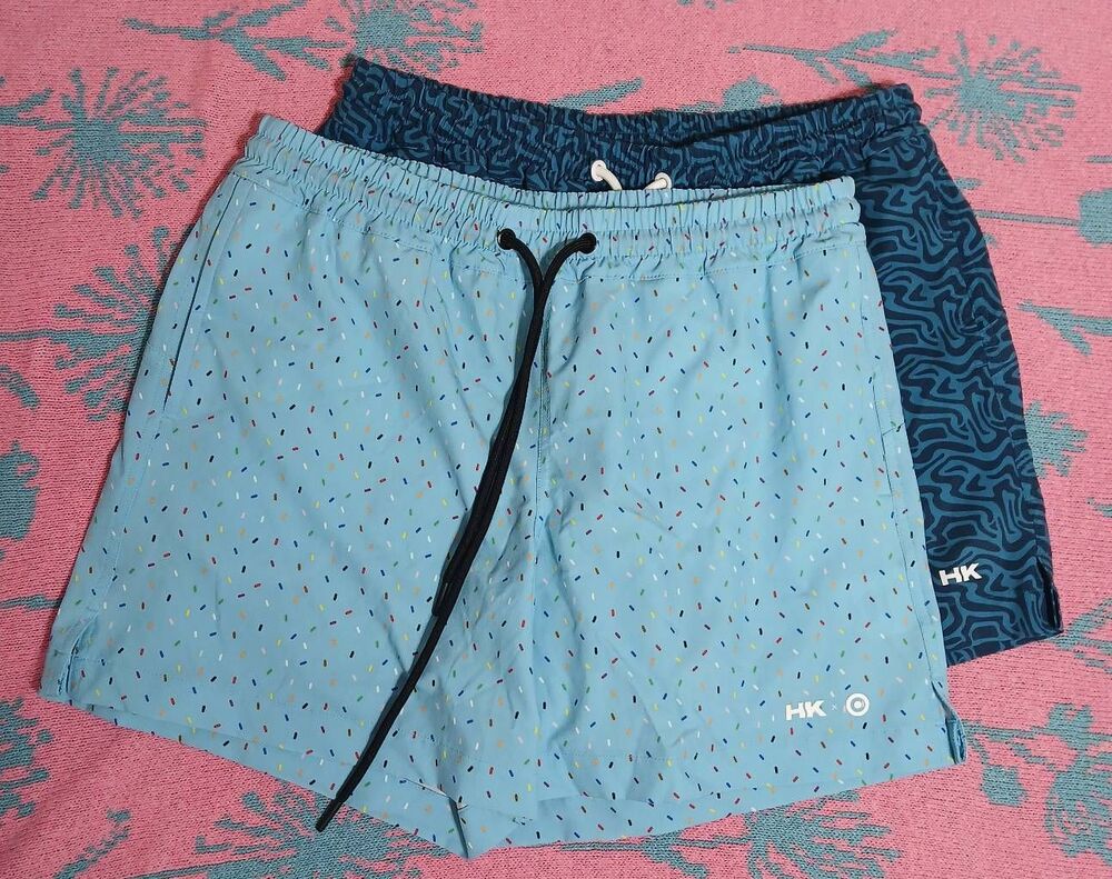 Human kind mens medium beach trunks blue swim shorts lot of 2 drawstring